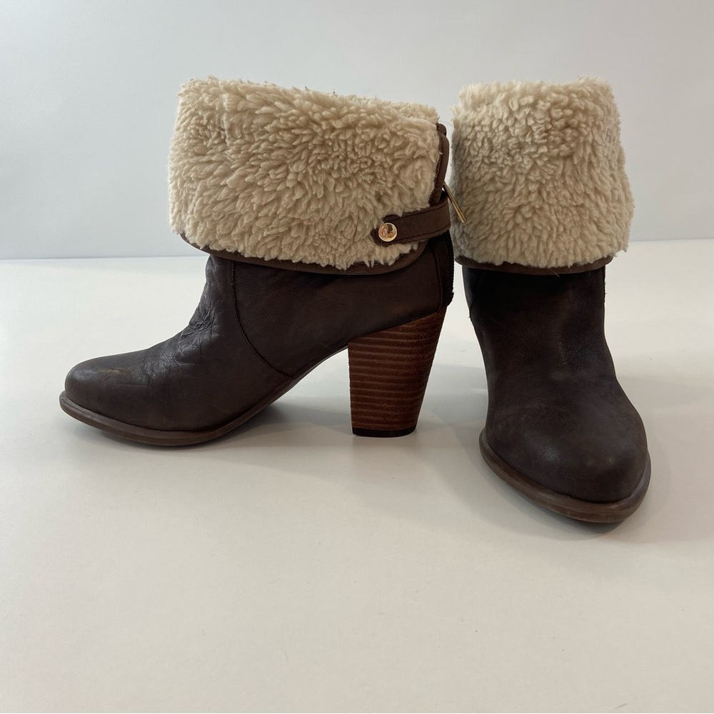 Tommy Hilfiger heeled ankle boots brown genuine leather shearling size 8 almond - Picture 6 of 16